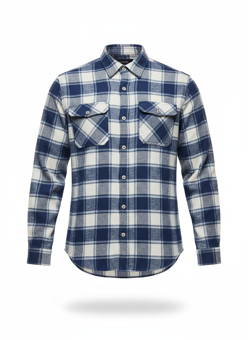 Casual Shirt with Curved Hem Flannel Cut